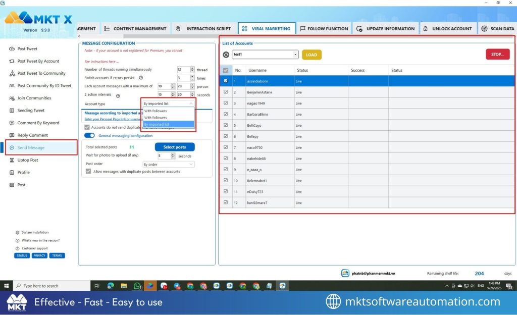 Send bulk messages feature
