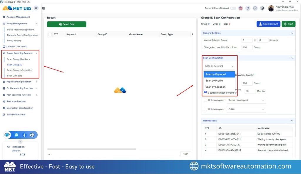 Group scanning feature