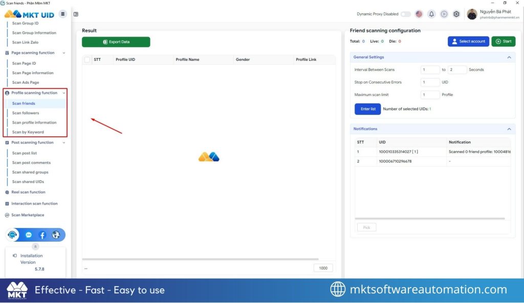 Profile Scanning Feature